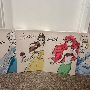 Disney Princess Canvas Art Collection - Blue, Yellow, Red, Green